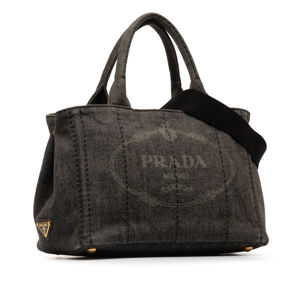 PRADA Canapa Logo Denim Satchel - Picture 2 of 11